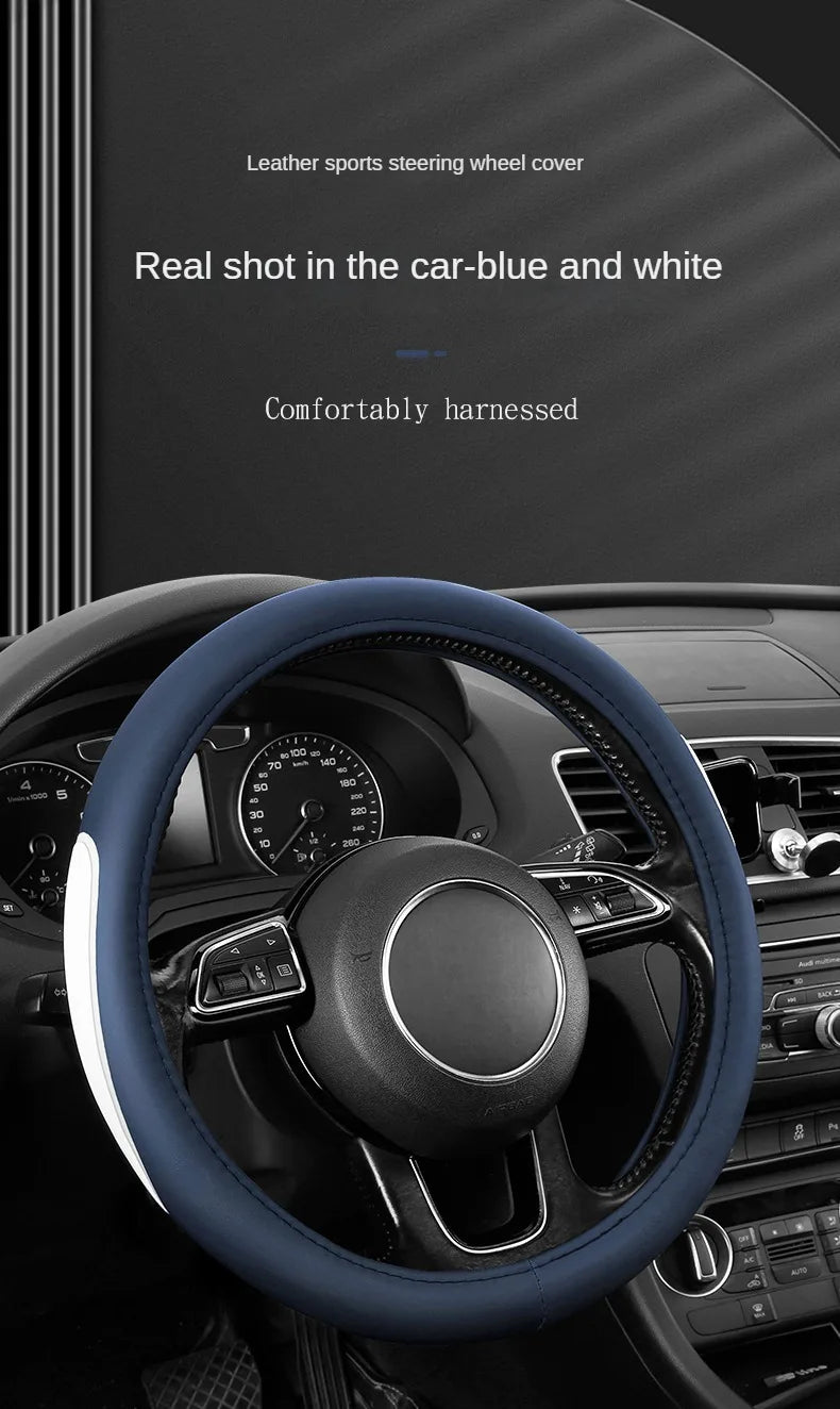 Leather Car Steering Wheel Cover Fine Skin Texture  Comfort Grab Feel and Wear Resistant All Seasons Universal