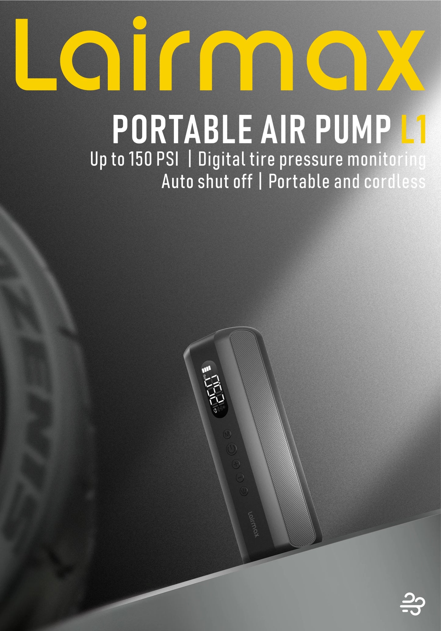 150PSI/19Cylinder Portable Air Pump, Electric Tie Inflator with Digital Pressure Gauge, Fast Inflation for Car Tires,Bikes,Balls