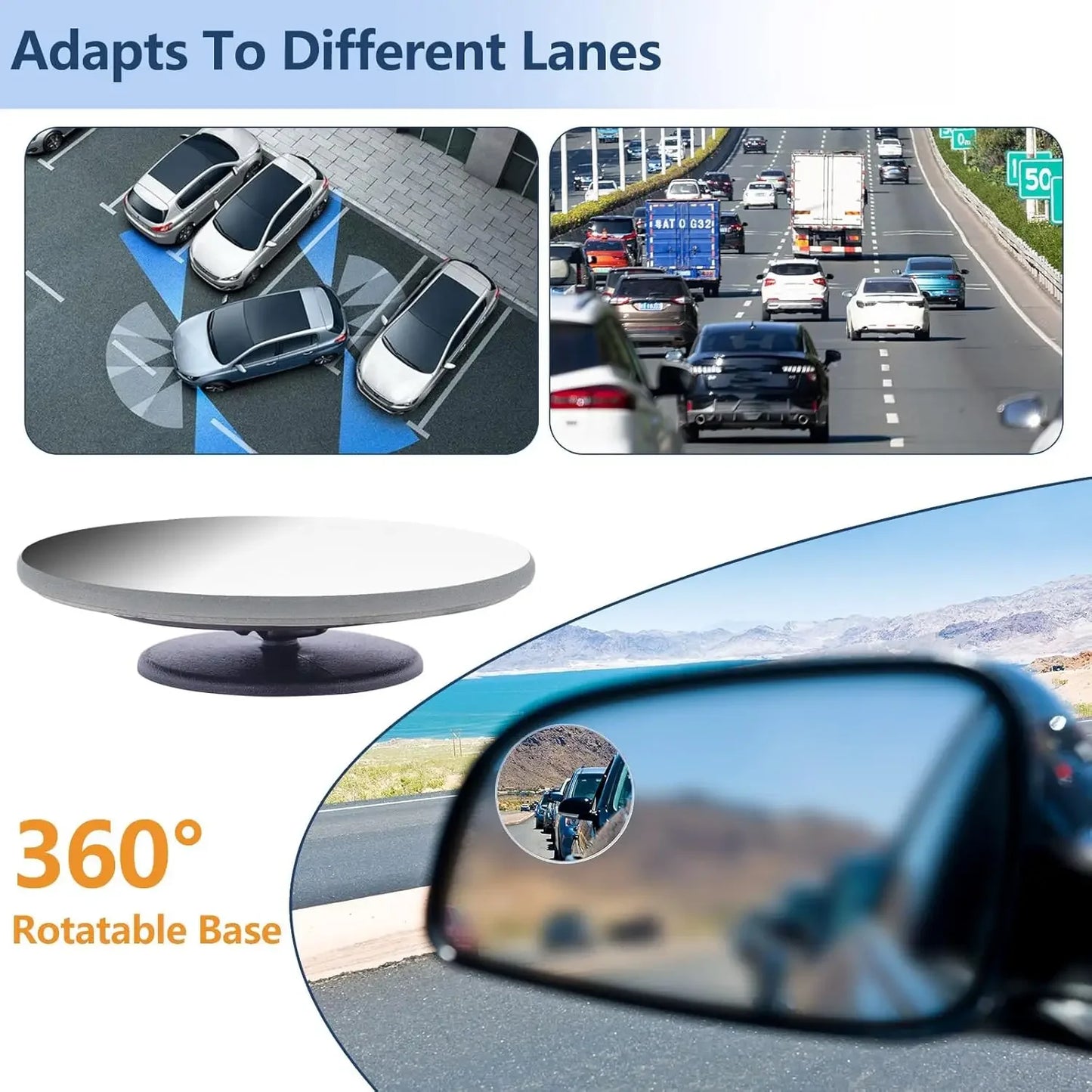 Blind Spot Mirror Glass Convex Lens Frameless Adjustable Blind Spot Mirror for Universal Vehicles Car Stick-on Design
