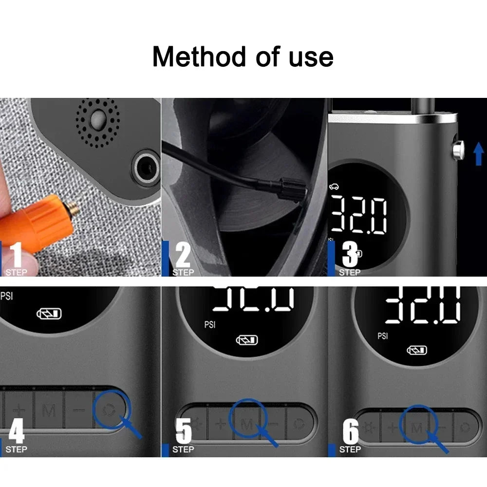 Portable Electric Tire Inflator 150PSI Mini Air Pump with Rechargeable Battery for Cars Motorcycles Bicycles and SportsEquipment
