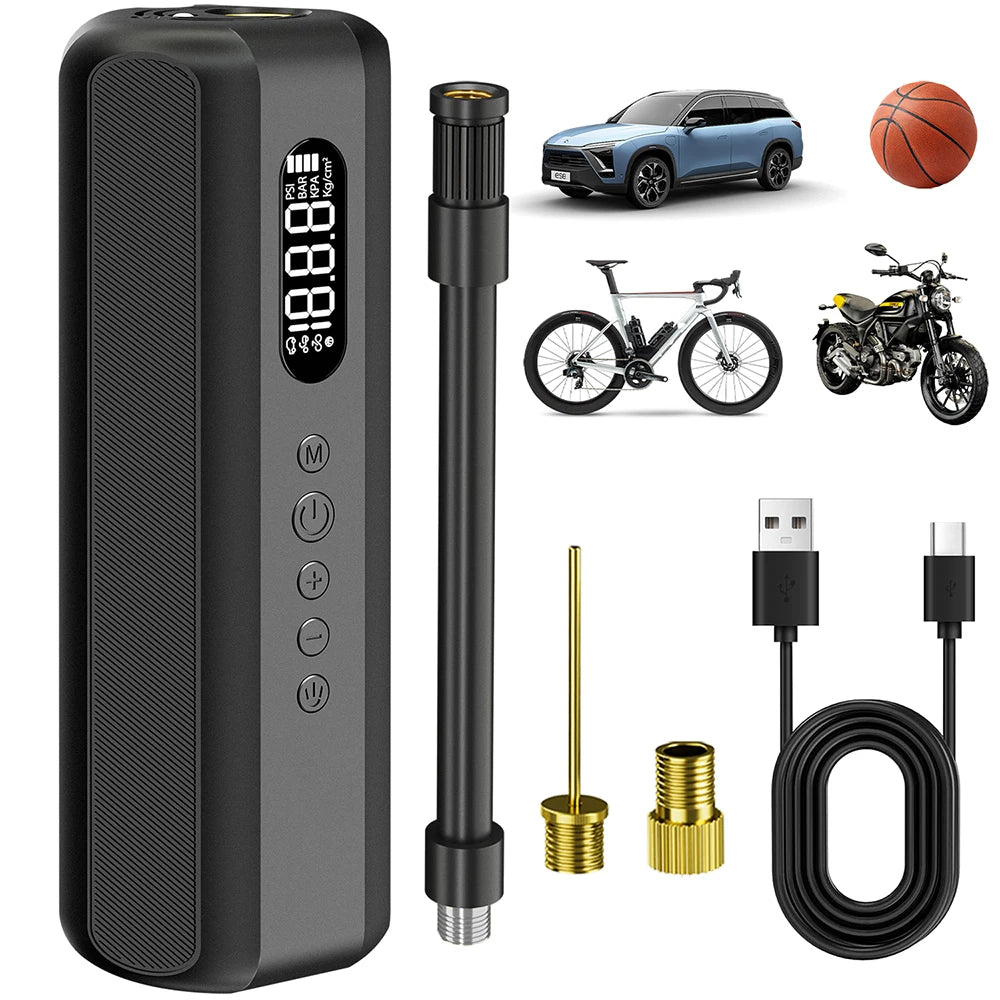 150PSI/19Cylinder Portable Air Pump, Electric Tie Inflator with Digital Pressure Gauge, Fast Inflation for Car Tires,Bikes,Balls