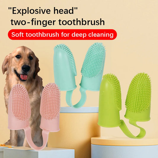 Dual Finger Set Pet Toothbrush Oral Cleaning Dog Flexible Durable Suppleness Toothbrush Safe Non-toxic Easy Clean Pet Products