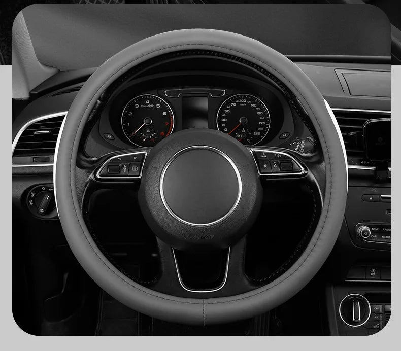 Leather Car Steering Wheel Cover Fine Skin Texture  Comfort Grab Feel and Wear Resistant All Seasons Universal