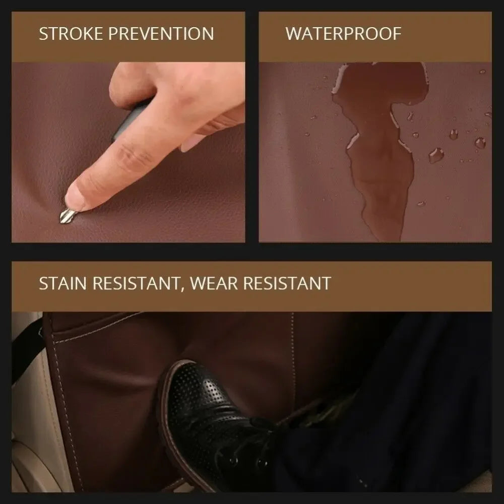 Car Seat Back Organizer with Foldable Table Tray PU Leather Storage Organizer with Pockets Kick Mats Seat Interior Accessories