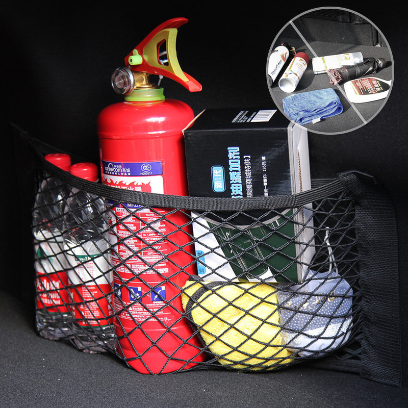 Car Back Seat & Trunk Organizer – Elastic Mesh Storage Net with Magic Sticker for Universal Car Use