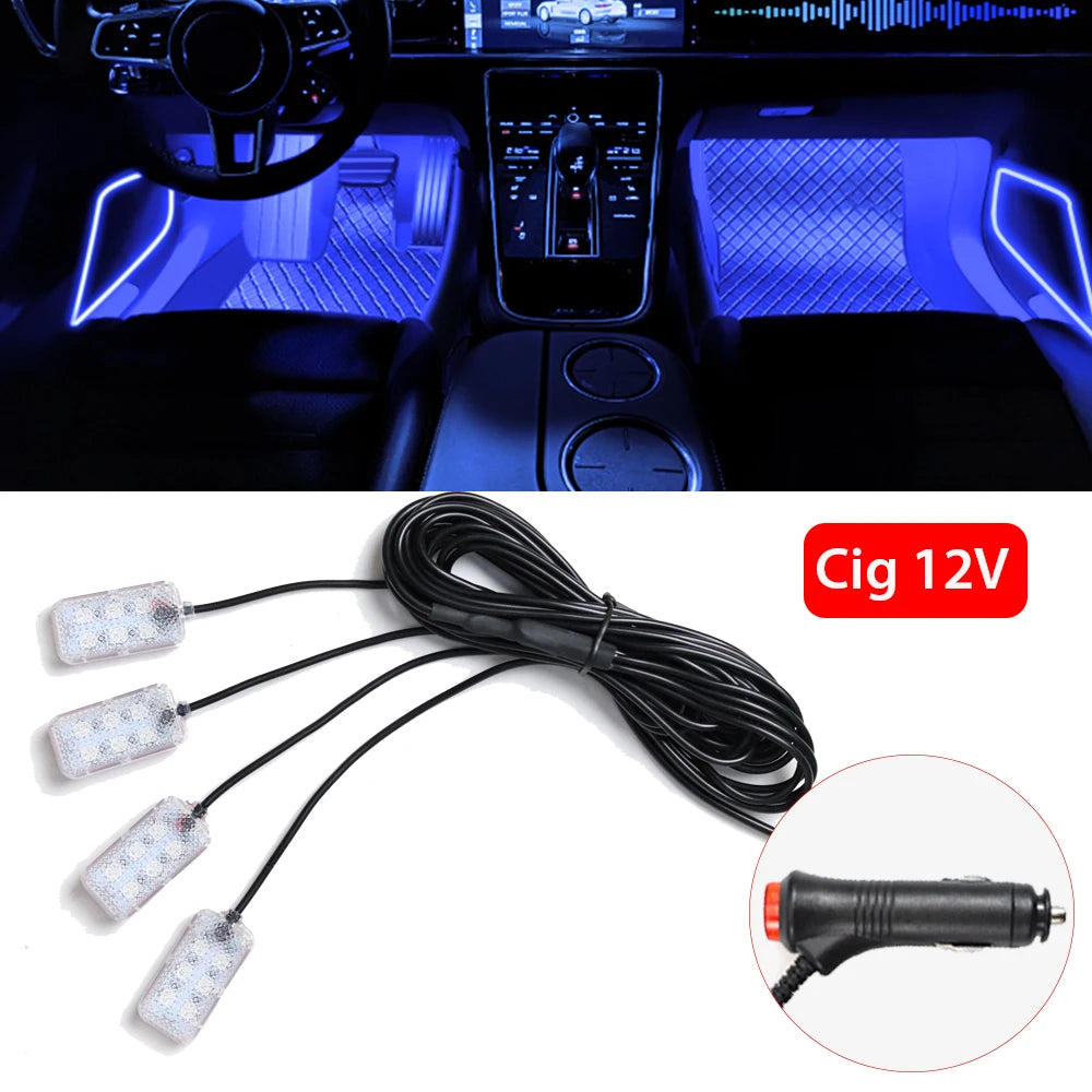 LED Car Interior Ambient Foot Strip Light Kit Accessories Backlight Auto Interior Ambient Lamps with LED Pink Light