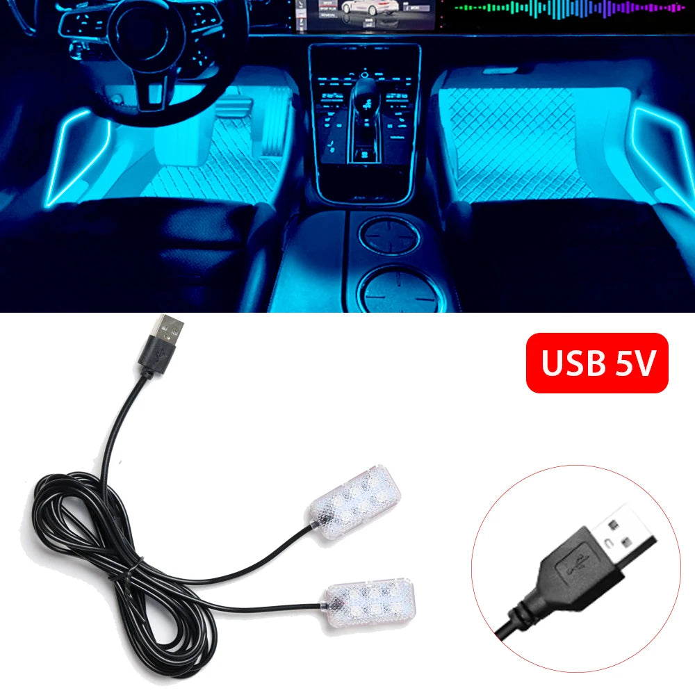 LED Car Interior Ambient Foot Strip Light Kit Accessories Backlight Auto Interior Ambient Lamps with LED Pink Light