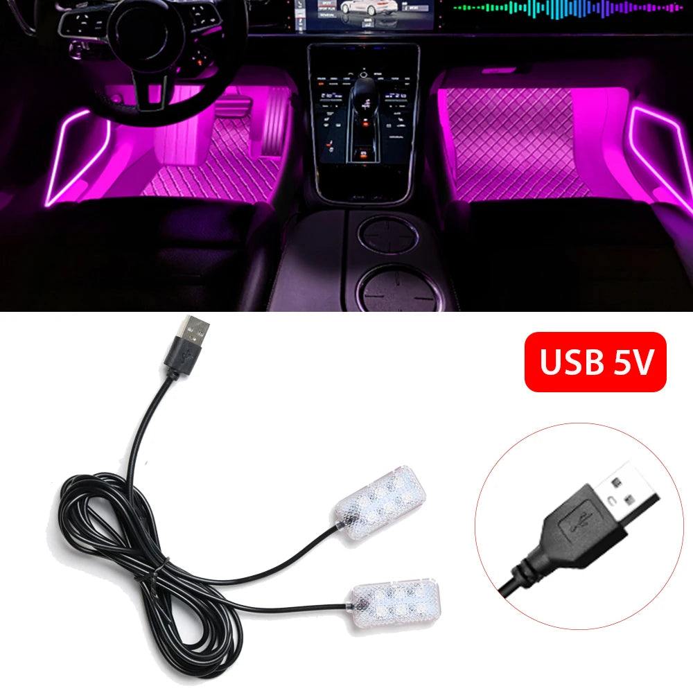 LED Car Interior Ambient Foot Strip Light Kit Accessories Backlight Auto Interior Ambient Lamps with LED Pink Light
