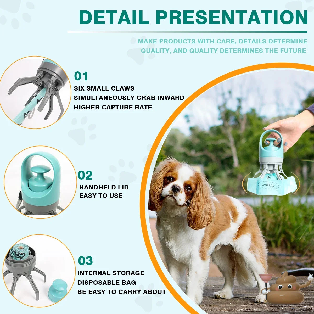 Portable Pet Poop Scooper with Waste Bag Dispenser