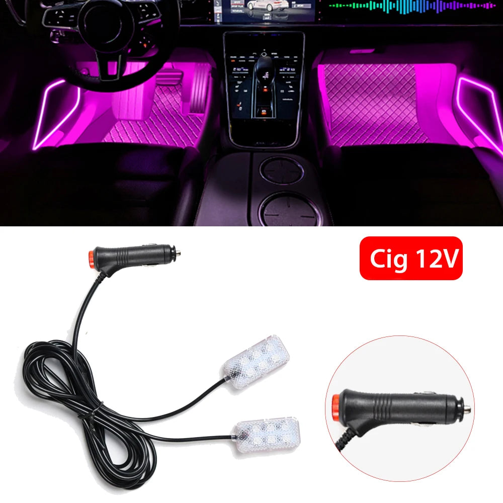 LED Car Interior Ambient Foot Strip Light Kit Accessories Backlight Auto Interior Ambient Lamps with LED Pink Light