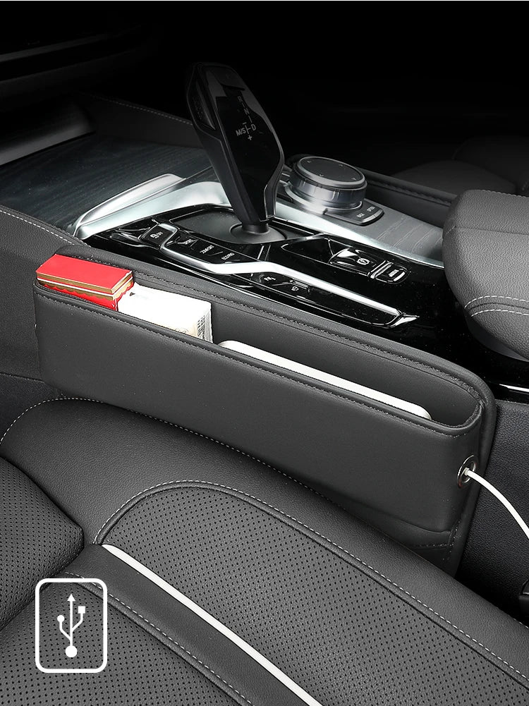 Leather Car Seat Gap Organizer – Multifunction Console Side Storage Box with Cup Holder