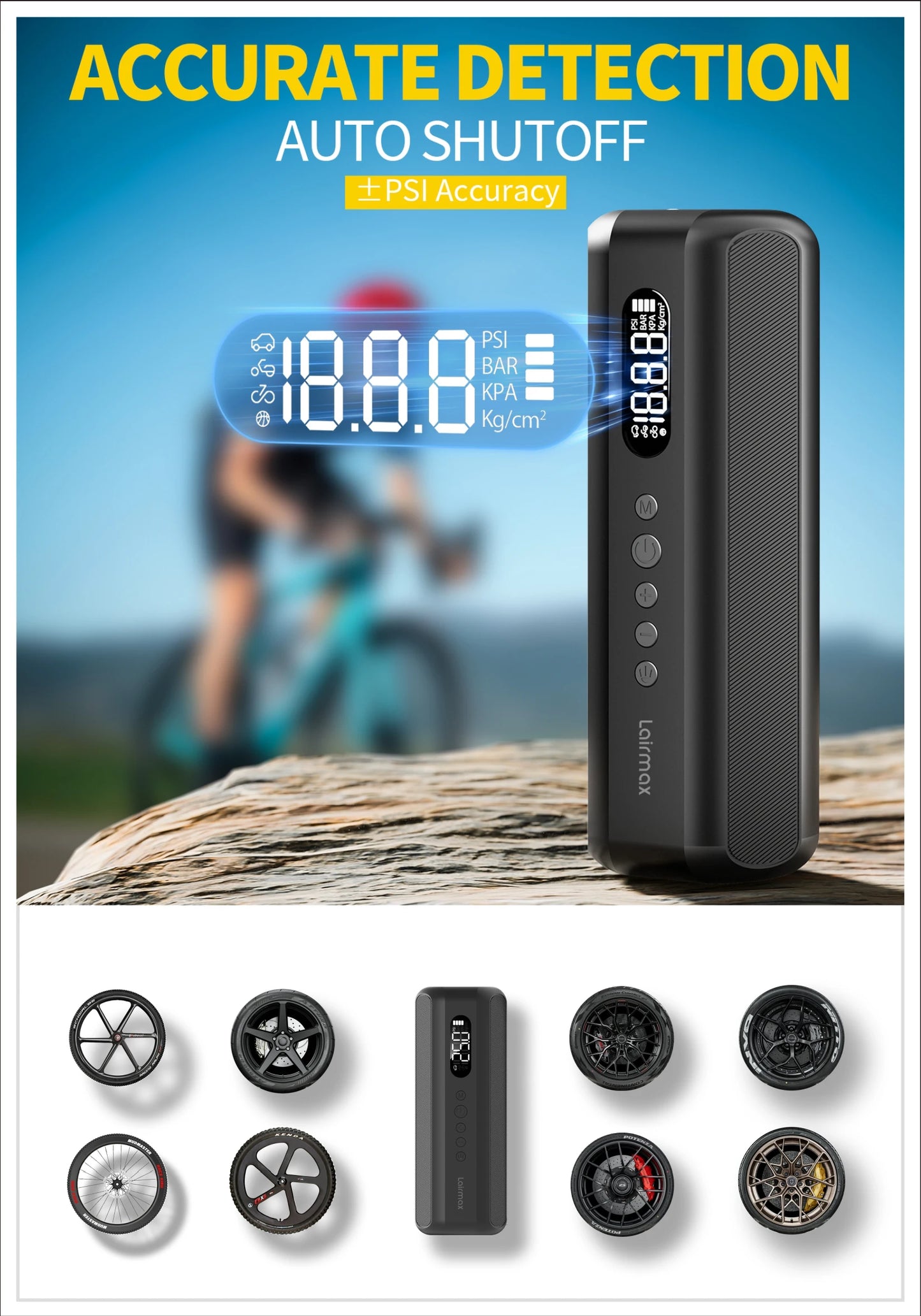 150PSI/19Cylinder Portable Air Pump, Electric Tie Inflator with Digital Pressure Gauge, Fast Inflation for Car Tires,Bikes,Balls