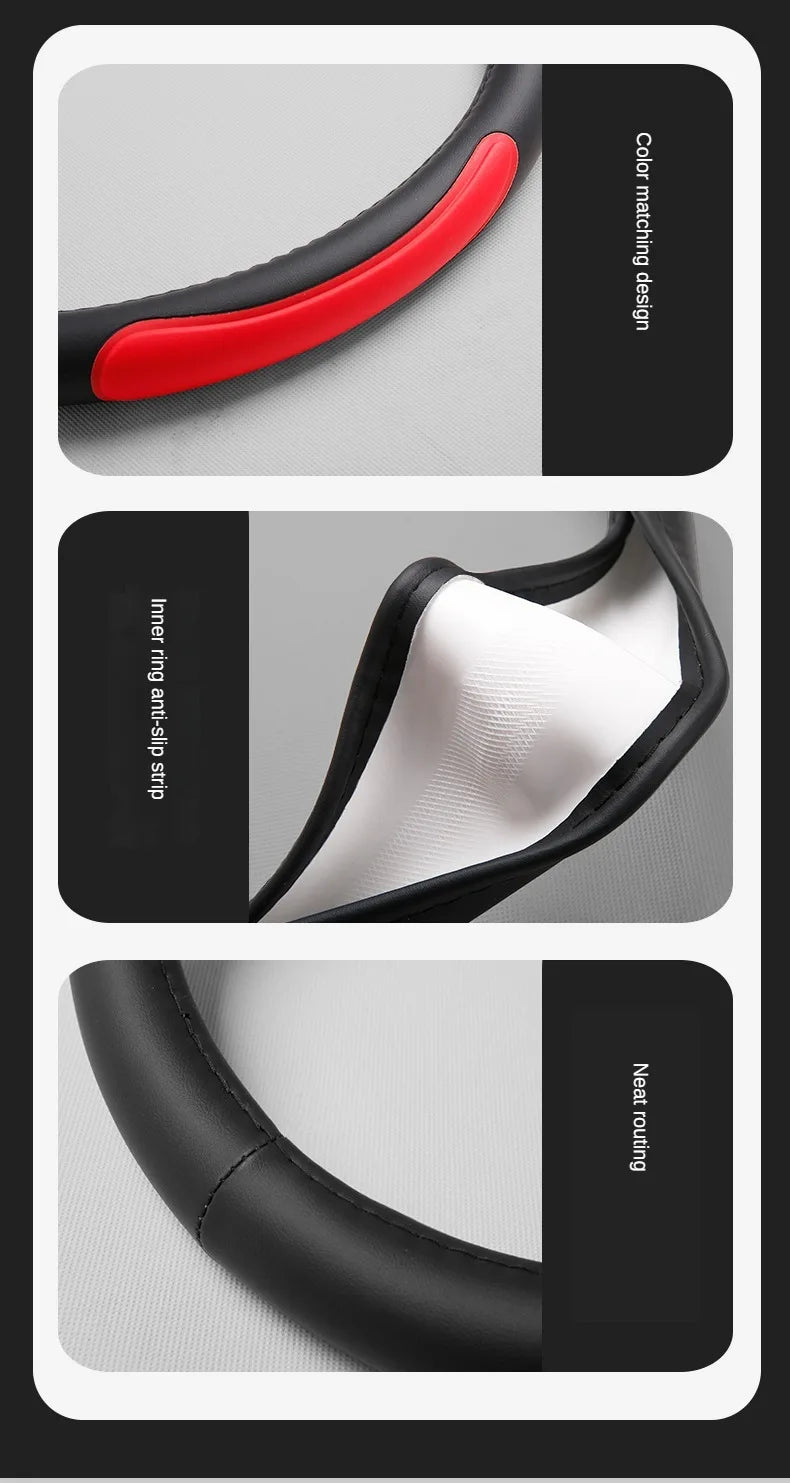 Leather Car Steering Wheel Cover Fine Skin Texture  Comfort Grab Feel and Wear Resistant All Seasons Universal