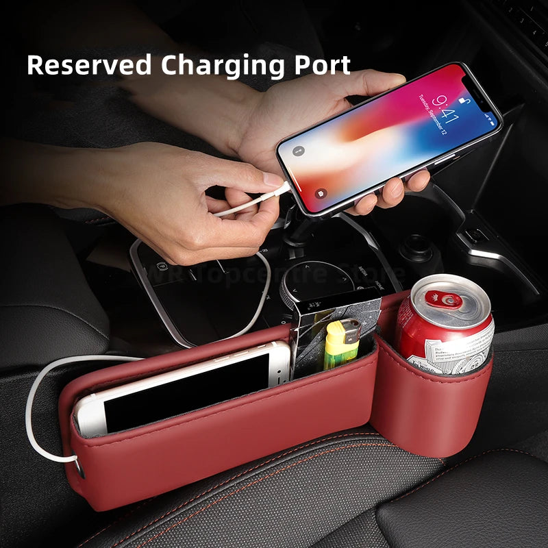 Leather Car Seat Gap Organizer – Multifunction Console Side Storage Box with Cup Holder