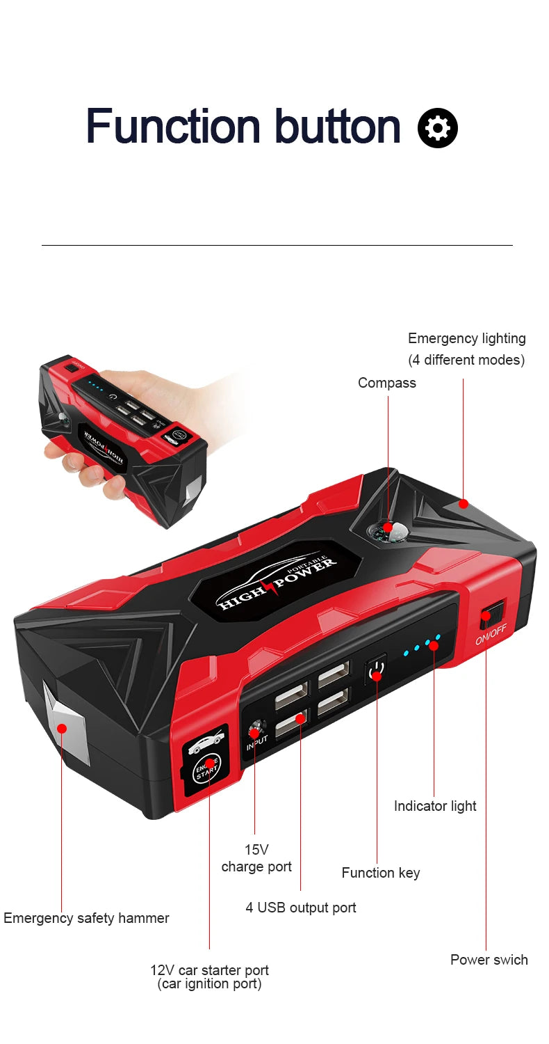 Power Bank Car Battery Starter Jump Starter Portable Charger Car Booster Car Battery Jump Starter