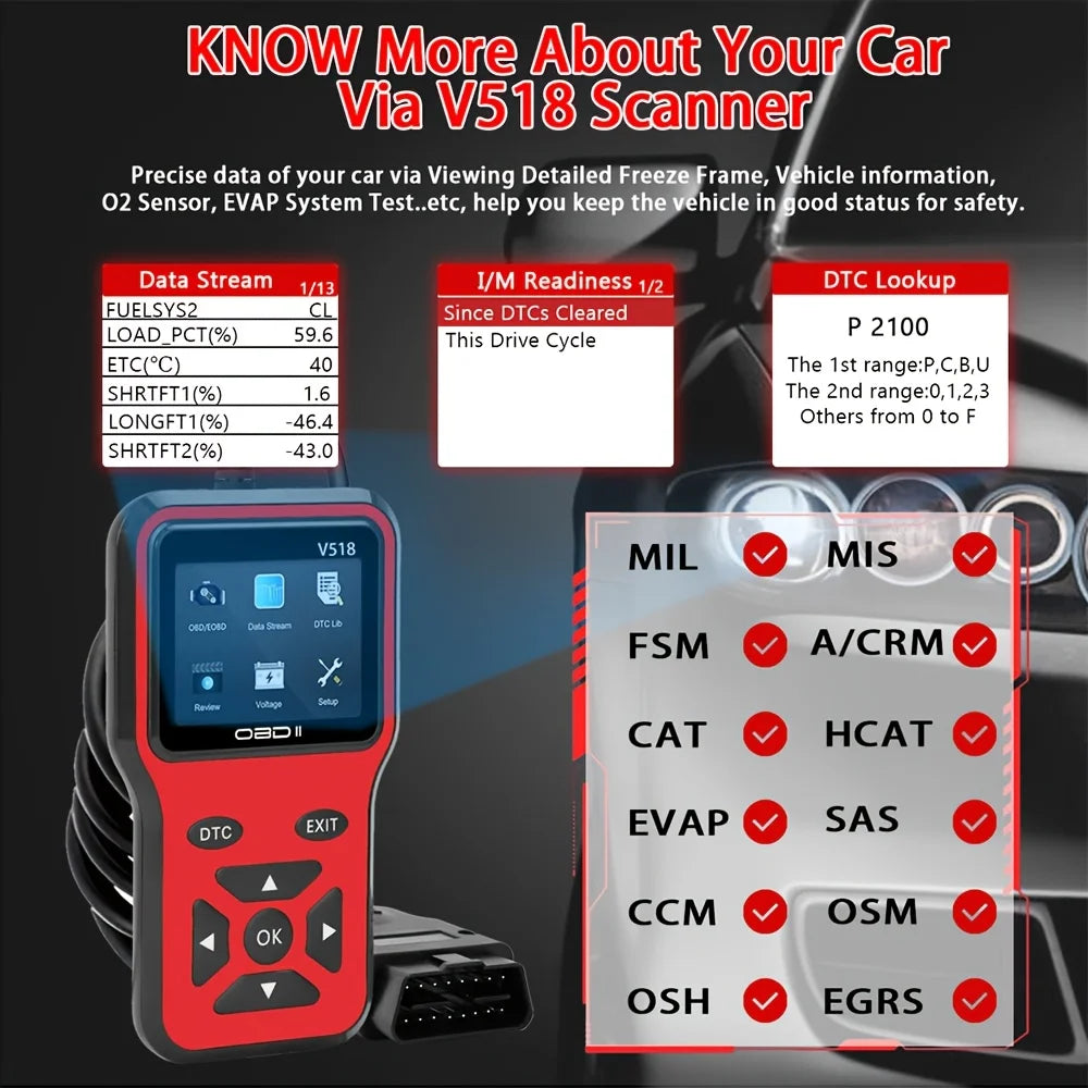 Enhanced OBD2 Scanner Vehicle Code Reader Check Engine Light Fault Reader Diagnostic Scan Tool Automotive OBD II Scanner