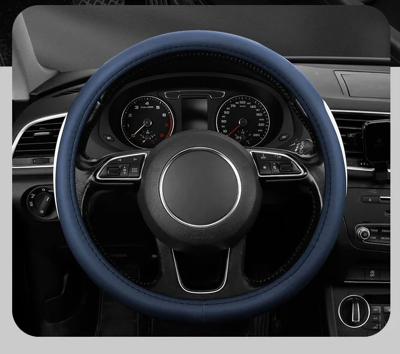 Leather Car Steering Wheel Cover Fine Skin Texture  Comfort Grab Feel and Wear Resistant All Seasons Universal