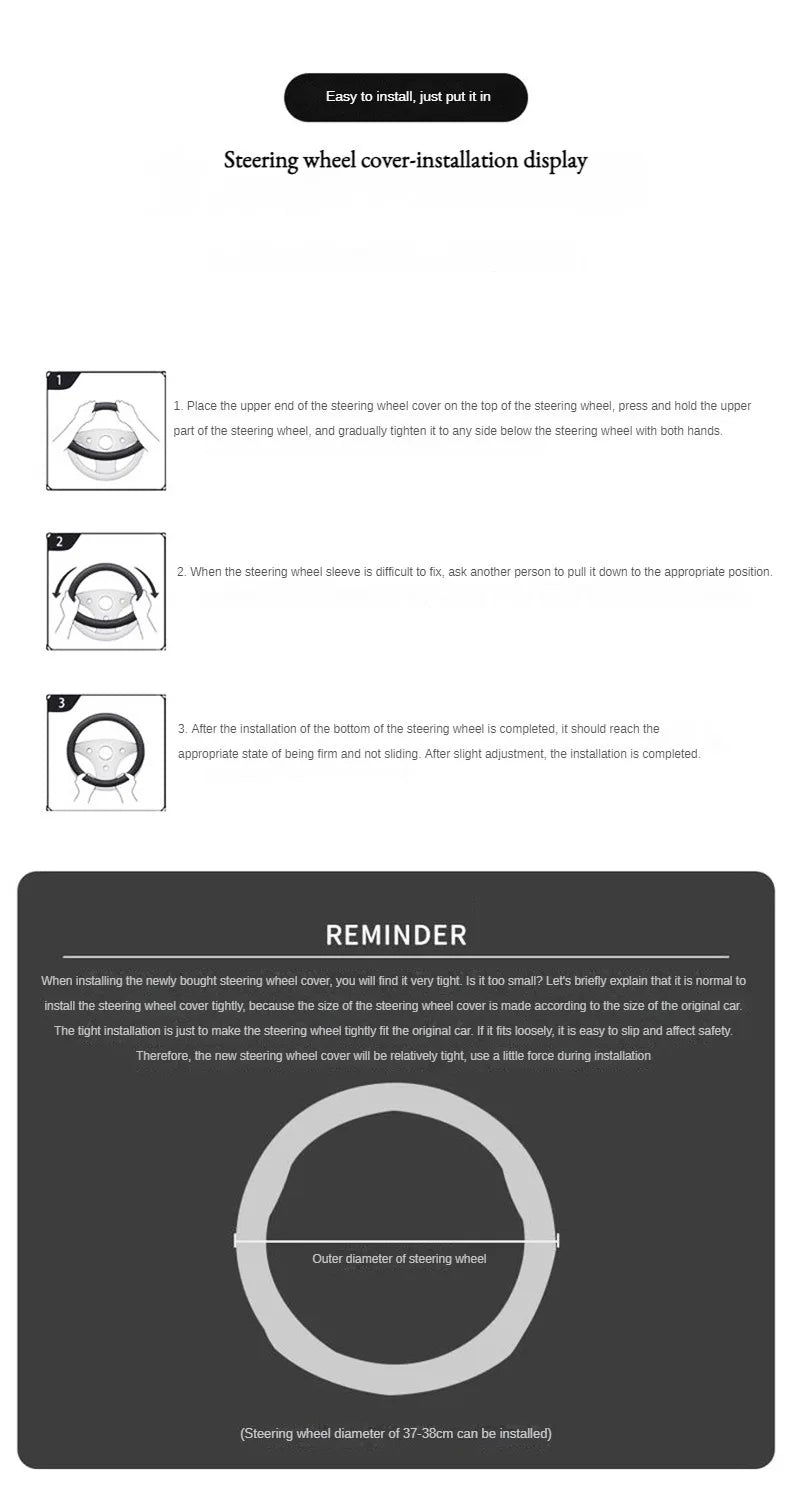 Leather Car Steering Wheel Cover Fine Skin Texture  Comfort Grab Feel and Wear Resistant All Seasons Universal